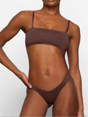 SKIMS Chocolate Brown One-Piece Cutout Swimsuit